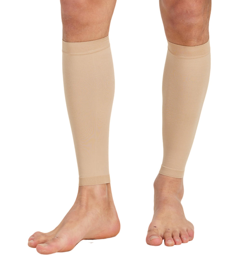MGANG Calf Compression Sleeve, (2 Pairs) 20-30mmHg Leg Compression Socks, Unisex for Pain Relief, Swelling, Edema, Maternity, Varicose Veins, Shin Splint, Nursing, Travel, Beige L/XL Large/X-Large (2 Pair) 1 Pair Beige + 1 Pair Beige