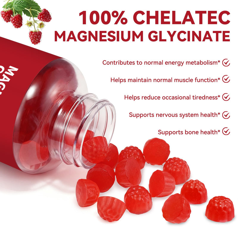 Magnesium Glycinate Gummies for Adults 120 Count - 600 MG Per Serving, Promotes Relaxation & Restful Sleep, Focus, Supports Heart & Bone Health, Raspberry Flavor, Non-GMO 120 count (Pack of 1)