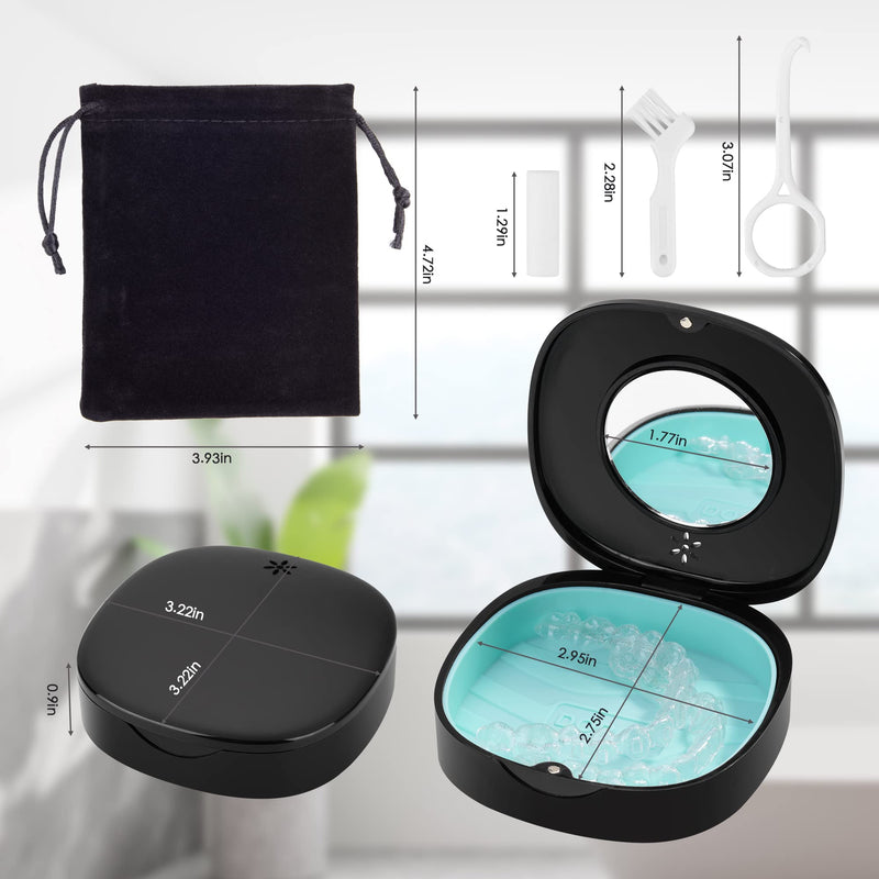 [Australia] - Doboli Retainer Case, Slim Aligner Case with Vent Holes, Compatible with Invisalign, Mouth Guard Case, Cute Retainer Case with Retainer Removal Tool and Brush, Travel Essentials Black 
