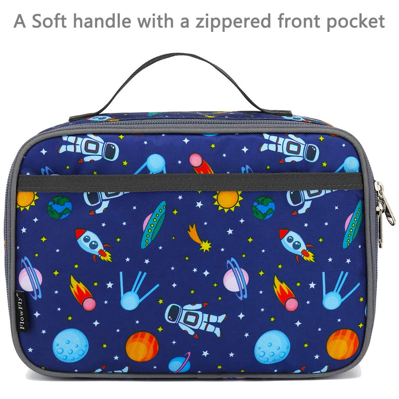 [Australia] - FlowFly Kids Lunch box Insulated Soft Bag Mini Cooler Back to School Thermal Meal Tote Kit for Girls, Boys, Astronaut Multicolor 