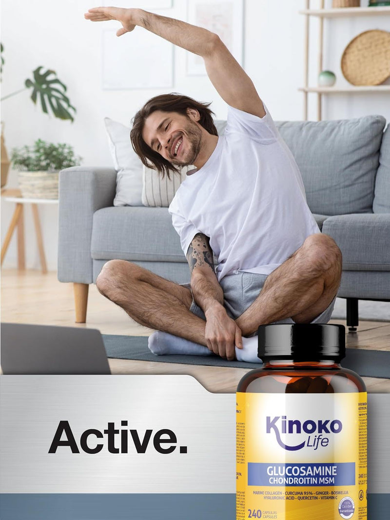 [Australia] - Kinoko life Glucosamine and Chondroitin - 240 capsules with MSM, marine collagen, hyaluronic acid, turmeric, black pepper, ginger, boswellia and quercetin. For joints, cartilage and bones 
