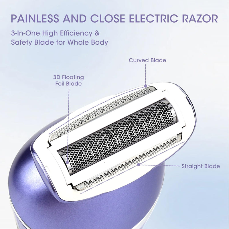 [Australia] - Electric Shavers for Women, 7 in 1 Hair Removal Kit with Epilator Bikini Trimmer Face Razor Body Brush Face Massager Foot Callus Remover, IPX7 Waterproof Lady Razors Set for Legs Armpit Bikini Pubic Purple-1 