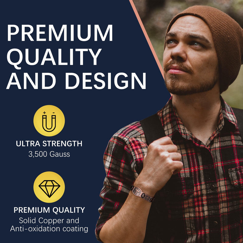 [Australia] - Pure Copper Bracelet for Men, Ultra Strength Magnetic Cross Bracelets for Men, Mens Copper Cross Bracelet, Copper Jewelry Gift with Sizing Tool 