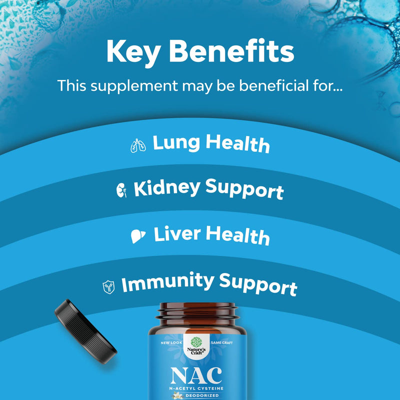 [Australia] - Natures Craft NAC Supplement N-Acetyl Cysteine 600mg- High Absorption NAC 600 mg Capsules Glutathione Precursor for Liver Cleanse Detox Kidney Support Lung Health Immunity and Brain Supplement 