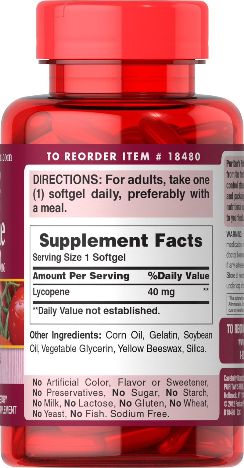 [Australia] - Puritan's Pride Lycopene 40 mg, Supplement for Prostate and Heart Health Support**, Contains Antioxidant Properties**, 60 Rapid Release Softgels 60 Count (Pack of 1) 