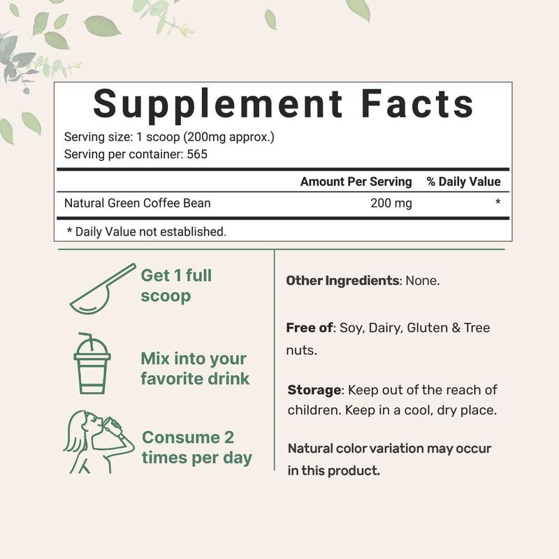 [Australia] - Pure Green Coffee Bean Extract, 4 Ounce, Filler Free with Natural Caffeine, Green Coffee Bean Fat Burn Supplement with 50% Chlorogenic Acid, Supports Metabolism and Weight Management, Vegan Friendly 