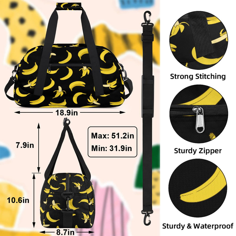 Gym Travel Duffle Bag for Boys - Banana Kids Overnighter Weekend Bag with Front Zipper Pocket for School Practice, Teens Carry-On Size Sleepover Bags