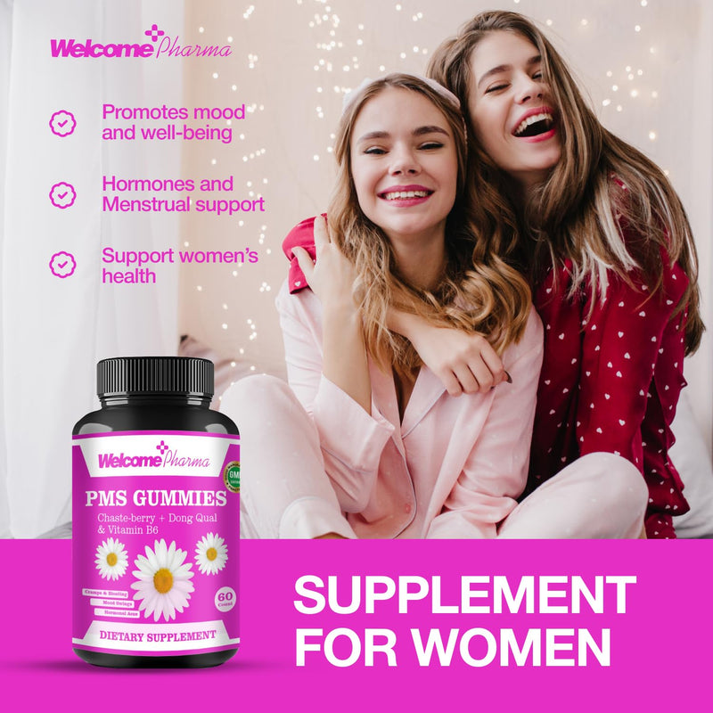 PMS Hormone Balance for Women Gummies — Natural Hormone Harmony Supports Cramps, Mood Swings, Acne & Energy — Non-GMO & Gluten-Free - 60 Gummies (Vegan)
