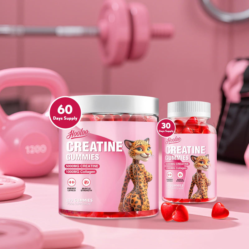 Creatine Gummies 5000mg Creatine Monohydrate with 1000mg Collagen (1 Month Supply) for Men & Women, Vegan & Sugar-Free, Easy Pre/Post Workout Gym Support for Performance and Muscle Power (60 Count) 60 count (Pack of 1)