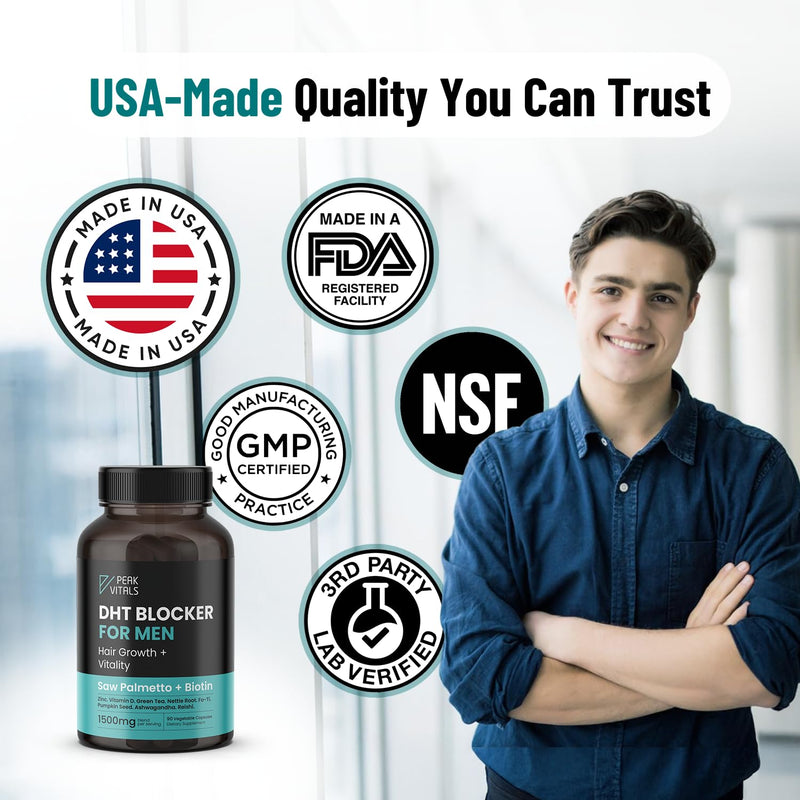 [Australia] - DHT Blocker for Men | Ultra Potent Hair Growth Formula | Saw Palmetto, Biotin, Pumpkin Seed, Herbal Extracts | Natural Hair Loss Supplements | Hair Regrowth Vitamins | Made in The USA | 90 Capsules 