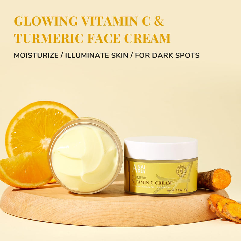 ANAI RUI Vitamin C Face Moisturizer with Turmeric, 1.7 OZ | Anti-Aging Facial Cream for Dull, Dry Skin, Reduces Wrinkles, Evens Skin Tone, Hydrating & Nourishing