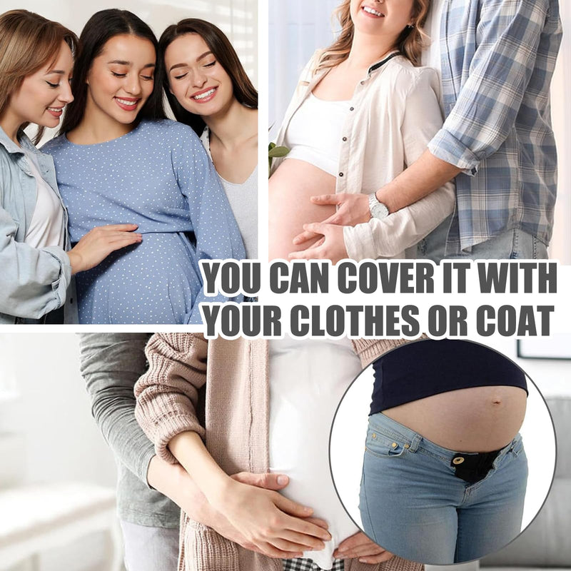 [Australia] - Pack of 4 Trousers Extensions Pregnancy Trousers Waistband Extension Trousers Extension for Pregnant Women Trousers Button Extension with 2 Elastic Waist Extensions (Black, Blue, Light Blue, Dark Blue) 