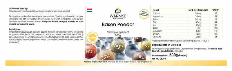[Australia] - Base powder 500g - with 9 minerals and trace elements, acid-base balance, vegan | Warnke vital substances - German pharmacy quality 