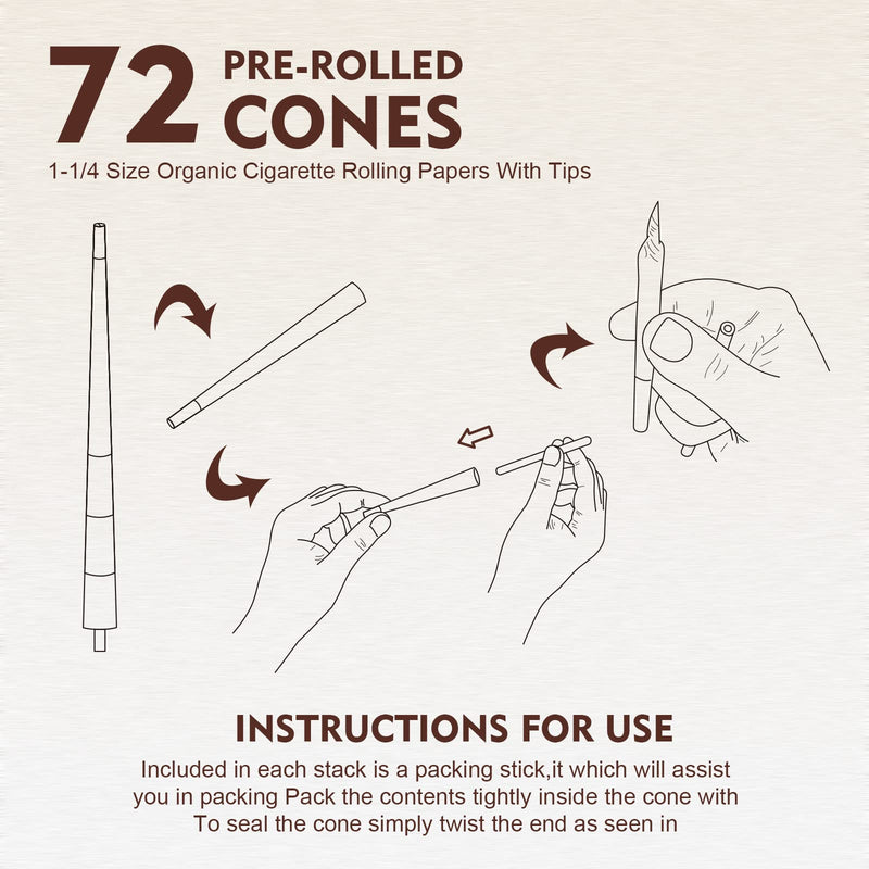 [Australia] - 1-1/4 Rolling Papers Pre Rolled Cones | 72 Pack | Natural Pre Rolled Rolling Paper with Tips | Easy to Use and Convenient 72 pcs 
