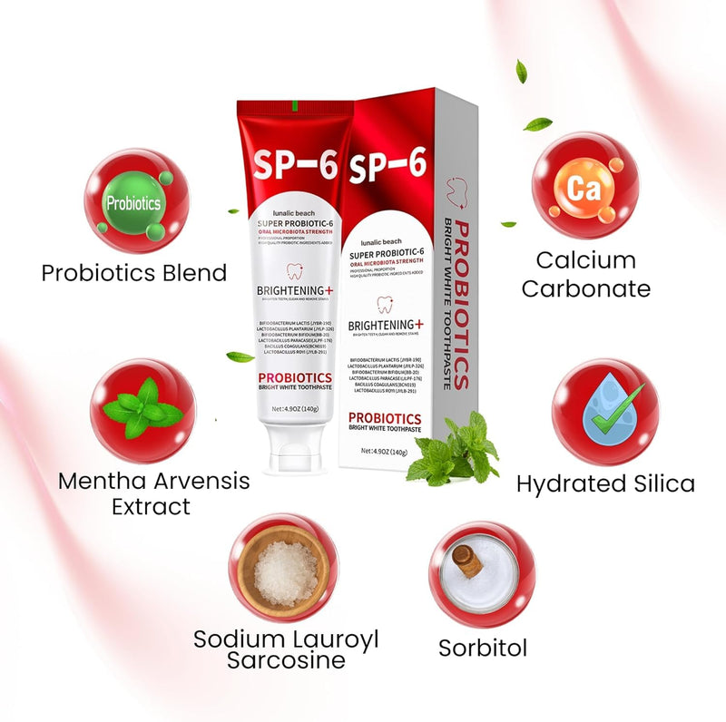 [Australia] - Sp-6 Probiotics Whitening Toothpaste - Sp6 Brightening Tooth Paste Enhanced Super Probiotic Formula Deep Cleaning Fresh Breath Dental Gum Health Oral Microbiota Strength Enamel Care 3 