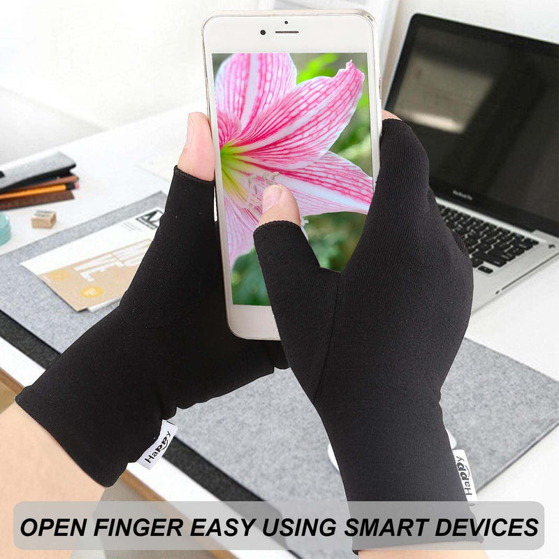 [Australia] - 2 Pairs Arthritis Compression Gloves for Arthritis, Rheumatoid, Carpal Tunnel Pain, Driving, Typing Fingerless Gloves For Women Men, Support Hand, Wrist and Joint (Pure Black, Small) Pure Black 