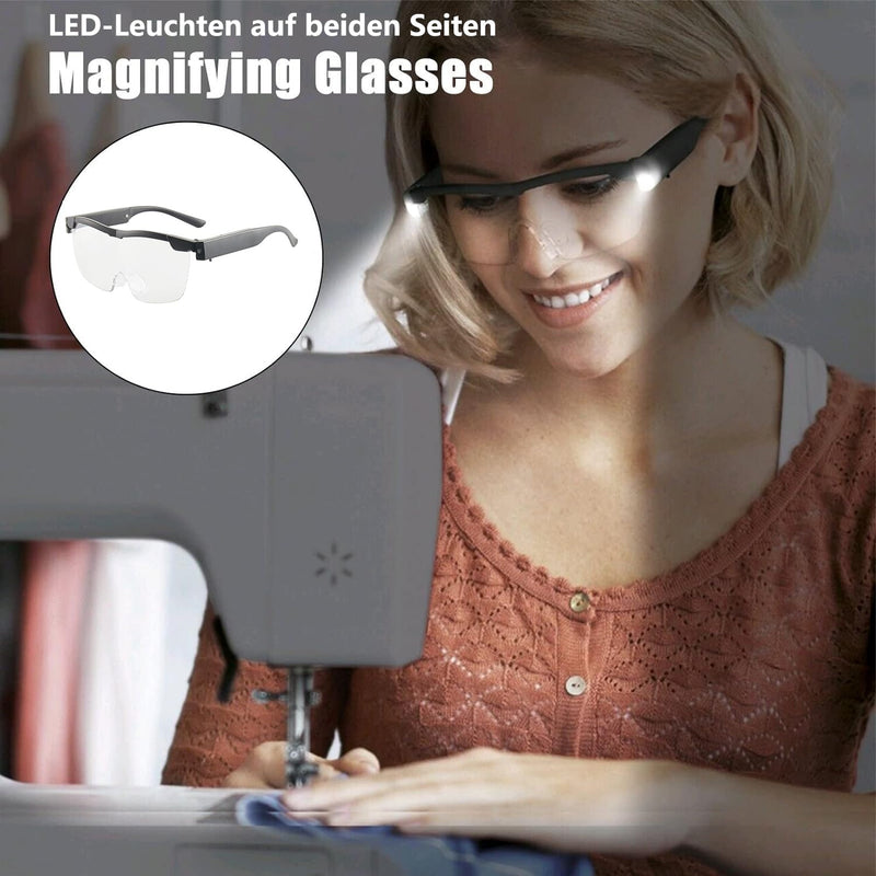 Magnifying Glasses with Light for Glasses Wearers, USB Rechargeable Battery Anti-Blue Light Reading Magnifier with Lighting for Seniors Reading, Hands-Free 180% Magnifying Glasses, Head Magnifier for