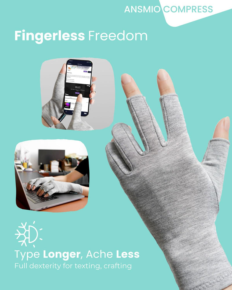 [Australia] - Rayon Derived from Bamboo Compression Gloves ‚Äì Fingerless Arthritis & Carpal Tunnel Support, Lightweight Moisture-Wicking, Gentle Relief for Men & Women, Size M Medium Grey 
