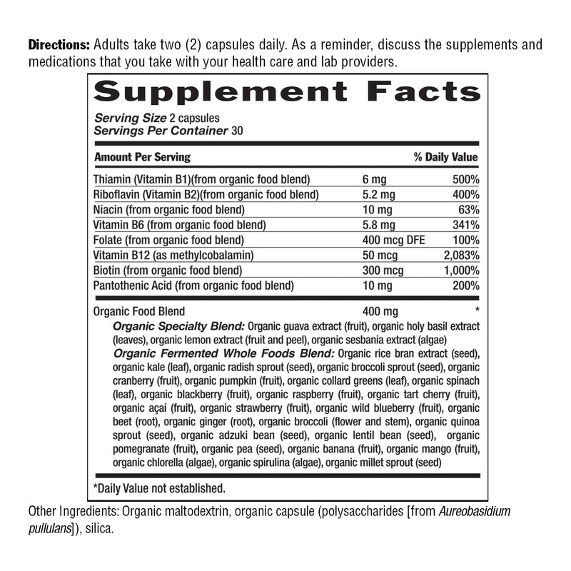 Country Life Realfood Organics B Complex, 60 Vegan Capsules | Fermented whole food formula with 8 B vitamins and 27 superfoods supports energy production and mental clarity