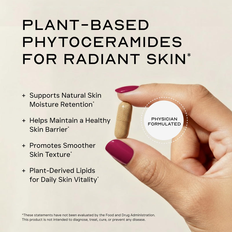 Phytoceramides Ceramide Skin Hydration Restore Beauty Health Supplement, Hyaluronic Acid Alternative Pills w/Multivitamins A, C, D, E, Anti Aging Wrinkle Support Super Vegan 30 Capsules for Women Men