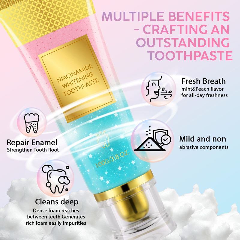 Niacinamide Whitening Toothpaste 2Pack - Gum Care Strengthen, Tooth Enamel, Prevent Cavities, Fresh Breath, Gentle & Non-lrritating, Fluoride-Free 3.52 Ounce (Pack of 2)