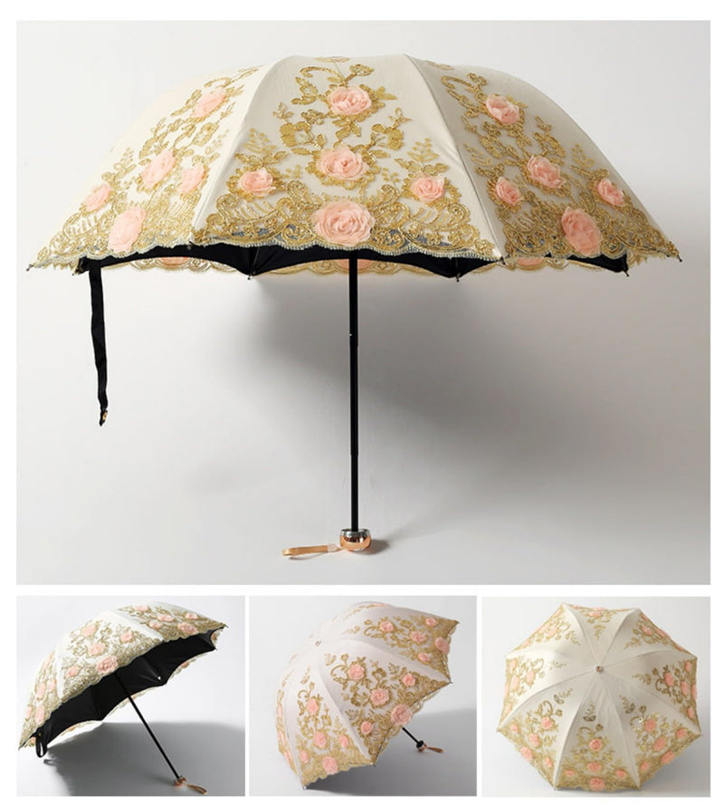 Honeystore Flower Lace Parasols for Wedding Party Lace Bridal Umbrella 59Beige