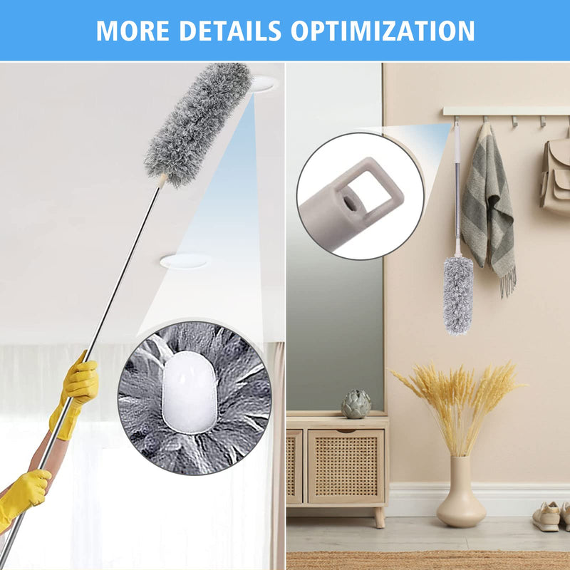 [Australia] - Microfiber Feather Duster 5-in-1 Kit, Dusters for Cleaning, Duster with Extension Pole 100 Inches, Cobweb Duster, Microfiber Dusters for High Ceilings and Fans, Blinds, Cars and Furniture A Gray 