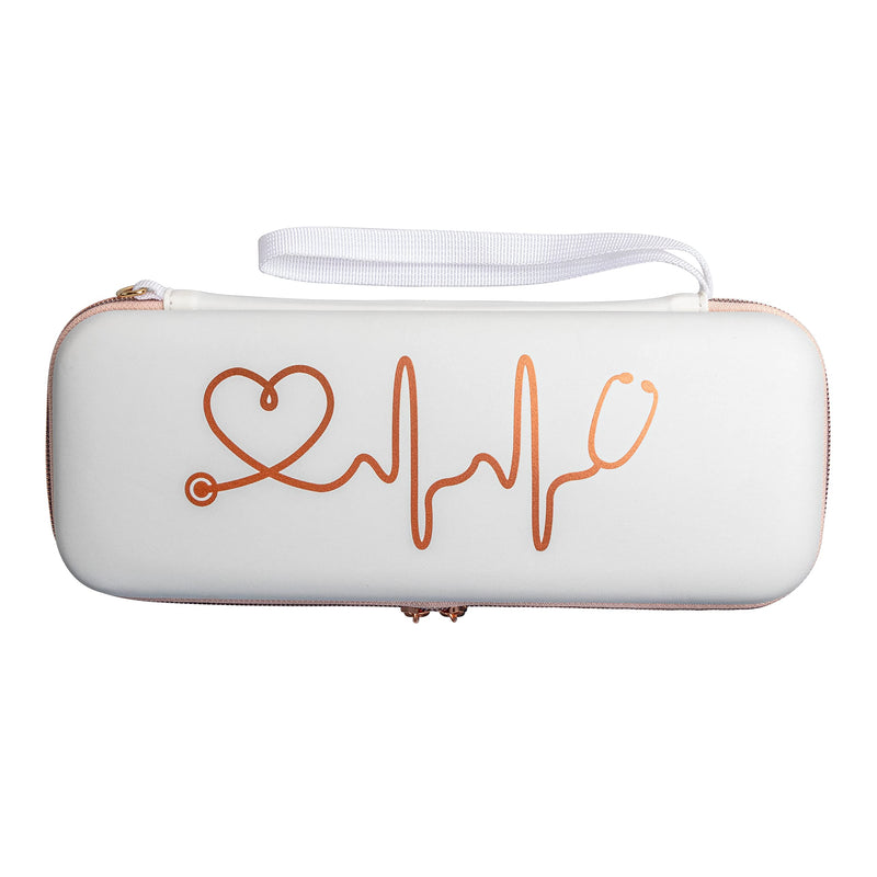 Stethoscope Case for Nurses for 3M Littmann/MDF/Omron Stethoscopes - Extra Room for Medical Bandage Scissors EMT Trauma Shears and LED Penlight, (White Rosegold) A_White Rosegold