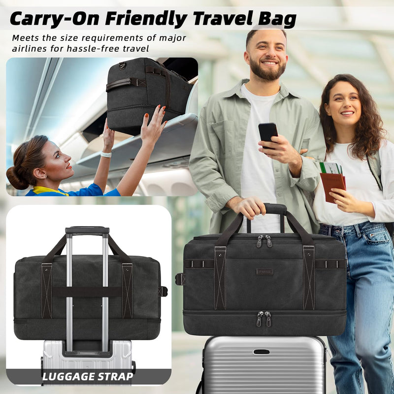 ZOMFELT Travel Duffle Bag for Men Women, Waterproof Canvas Overnight Duffel Bag with Removable Dividers & Shoe Compartment