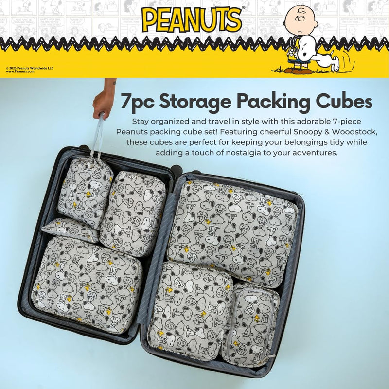 Peanuts Snoopy Beauty 7 Piece Soft Storage Organization Packing Cubes Travel Set (Officially Licensed Product) By Franco Collectibles Peanuts - Snoopy