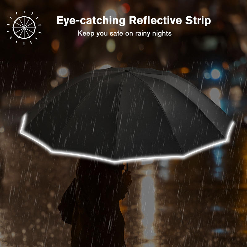 G4Free 42 Inch Eco Windproof Folding Umbrella with Reflective Strip + 42 Inch Compact Strong Windproof Travel Umbrellas for Rain & Sun