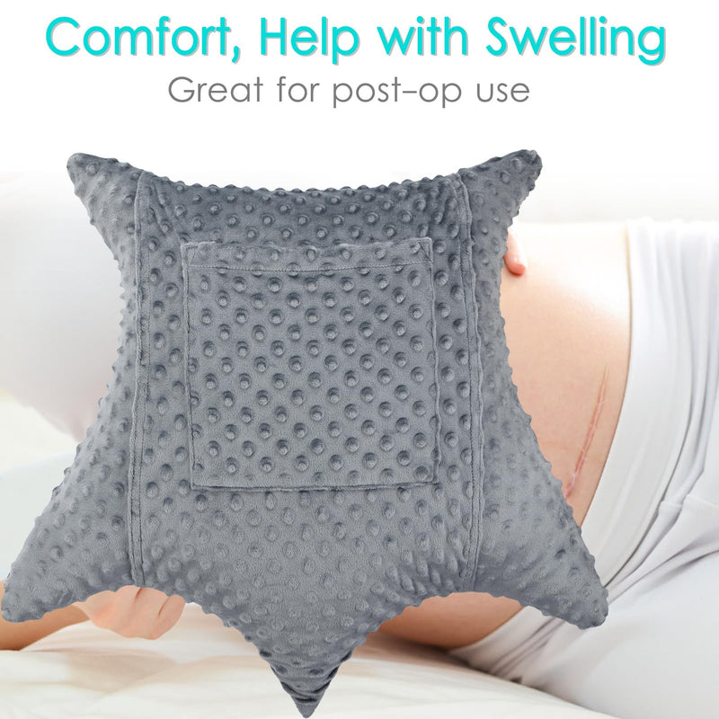 [Australia] - Star Shaped Hysterectomy Pillow with 2 Pockets for Abdominal Surgery Hysterectomy Recovery Must Haves Products Gifts Tummy Pillow with Hands Placement Pouch Minky Dot Dark Gray Star Lounger - Minky Dark Gray 