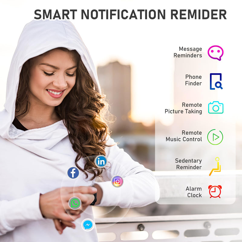 [Australia] - Fitness Tracker with 24/7Heart Rate, Blood Pressure, Sleep Tracking, Calorie, Activity Tracker with 1.1" AMOLED Color Screen, Waterproof Step Tracker for Android iPhones Women Men Black 