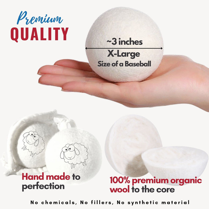 [Australia] - Wool Dryer Balls Organic Premium | 6 Balls XL, Ethically & Humanely Made, Natural Fabric Softener, Laundry Dryer Balls Reusable, Wrinkle Release, Organic Fabric Softener Ball, Say No! to Dryer Sheets 1 Pack of 6 Balls (XL) 