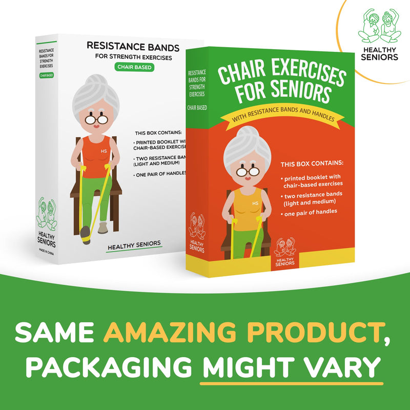 [Australia] - Chair Exercise Program with Two Resistance Bands, Handles and Printed Exercise Guide. Suitable for Rehab or Physical Therapy. Thoughtful Gift for Grandma or Grandpa 