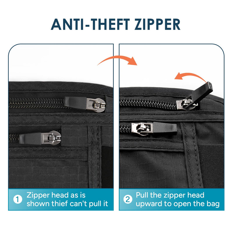 travel inspira Travel Money Belt with Anti-Theft Zipper Upgrade Larger Slim Travel Pouch with RFID Blocking Fabric to