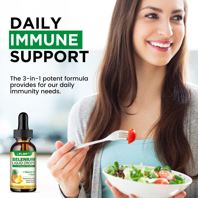 [Australia] - Selenium Liquid Drops, 200mcg Liquid Selenium Supplement with Vitamin C & Zinc, Support for Immune System, Antioxidant & Heart Health, High Absorption, Pineapple Flavor, 2 Fl Oz Pineapple-200mcg Selenium 2 Fl Oz (Pack of 1) 