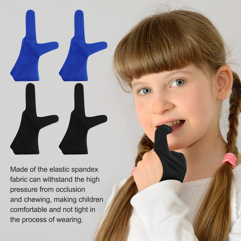 [Australia] - Jiuguva 4 Pcs Thumb Sucking Guard Gloves Kids Stop Thumb Sucking Finger Chewy Breathable Gloves for Ages 8-12 Black, Blue 