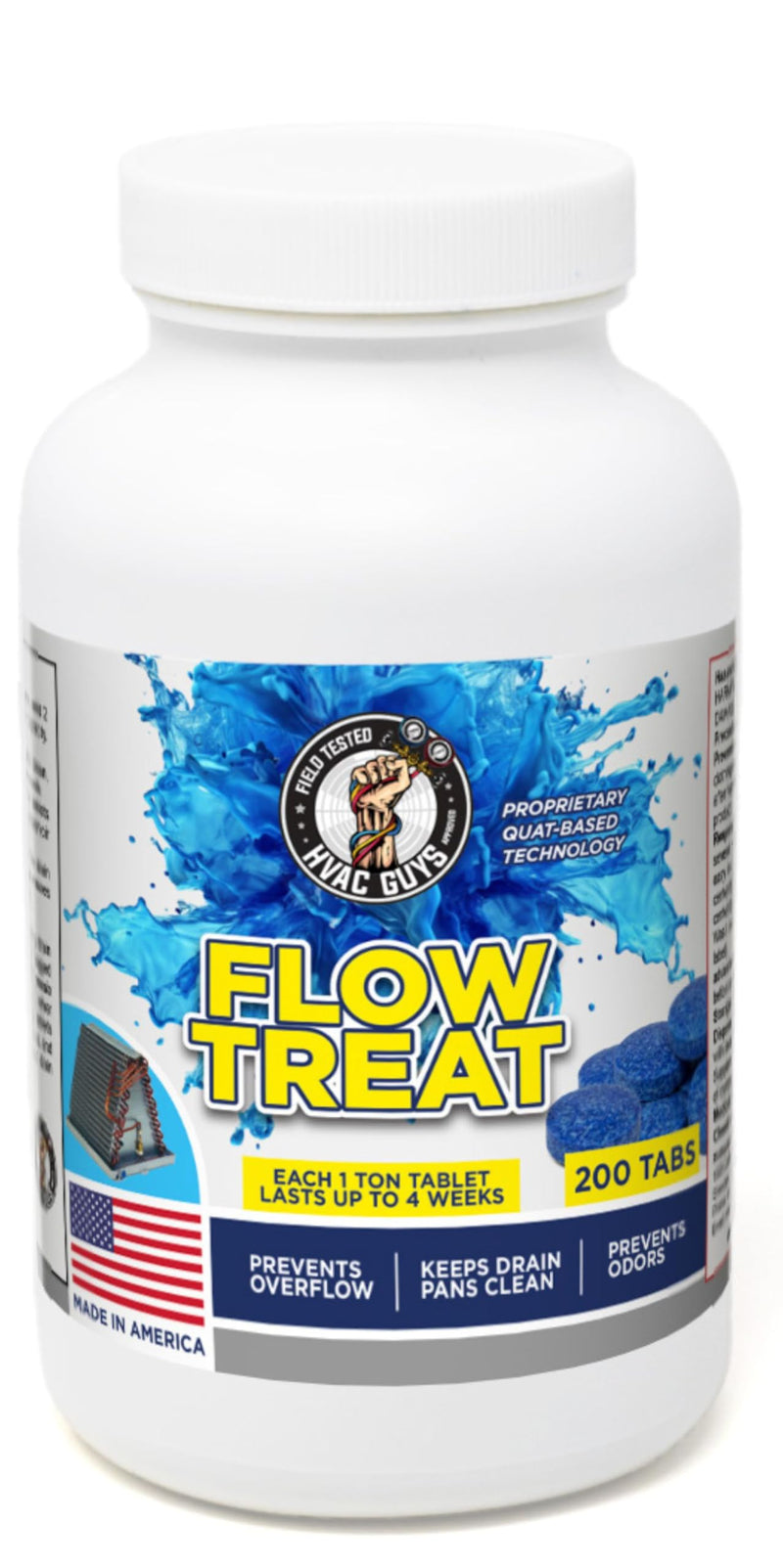[Australia] - HVAC GUYS – Flow Treat Tabs - 200 Tablets | AC Drain Line Cleaner | Prevents Odors, Keeps HVAC Drain Pan Clean, Prevents Overflow | One Tablet Lasts up to 4 Weeks 1 Pack (200 Tablets) 