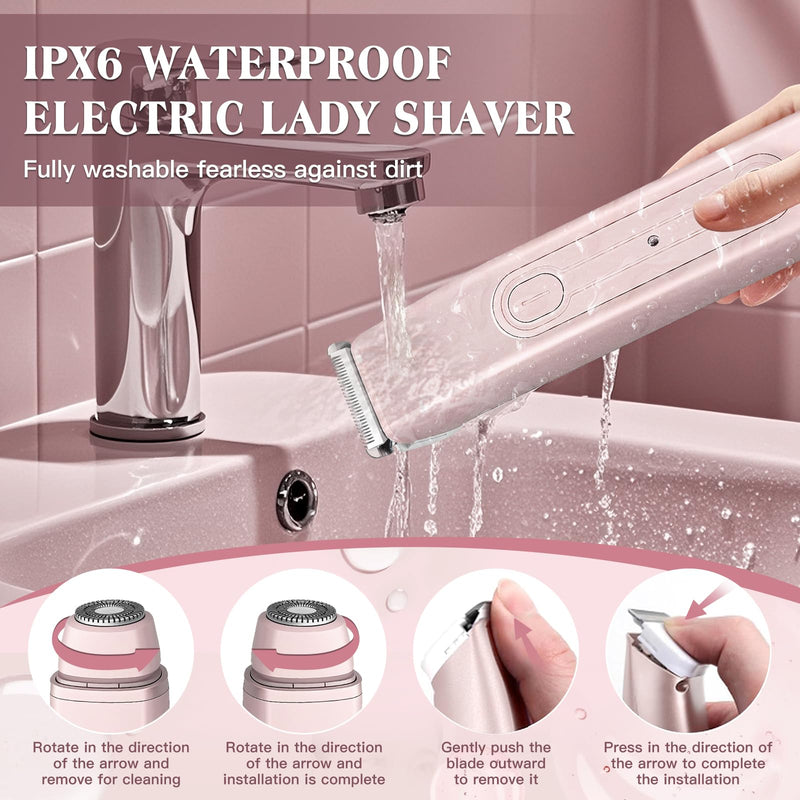 [Australia] - Bikini Trimmer Electric Razors for Women, 2-in-1 Dual-Head Cordless Body Hair Trimmer Facial Hair Removal for Face Lip Chin Pubic Underarm Legs, IPX6 Waterproof, Gifts for Women Pink 