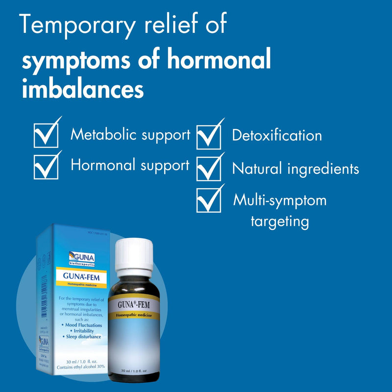 Guna Fem Homeopathic Medicine for Menstrual Cramps, Female Hormonal Imbalance, Mood Swings and Menstrual Irregularities - 1 Ounce