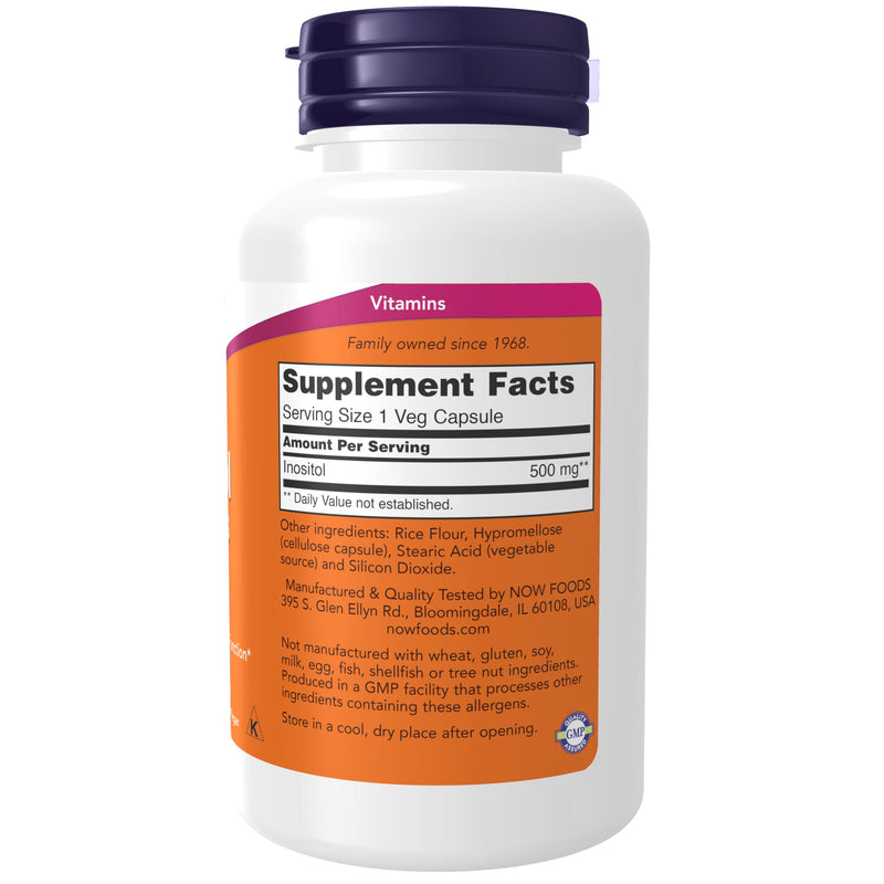 NOW Supplements, Inositol 500 mg, Healthy Membrane Function*, Cellular Health*, 100 Veg Capsules Unflavored 100 Count (Pack of 1)