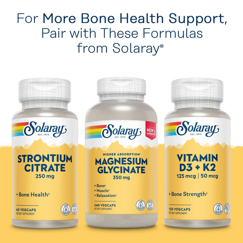 SOLARAY Calcium Bisglycinate Supplement 1000mg for Women & Men 120 Veg Caps | Calcium with Vitamin D3, Bone Strength & Teeth Health Support, Chelated Capsules, Easy to Digest
