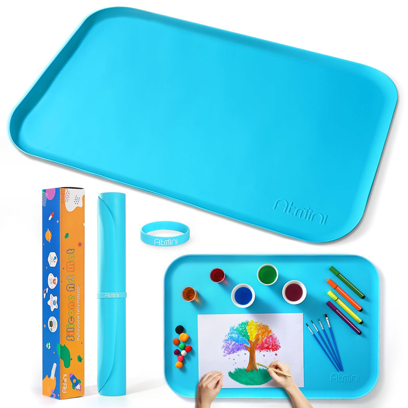 [Australia] - Silicone Craft Mats for Kids 24"x16"‚Äì with Raised Lip & Non-Slip | Reusable Silicone Art Mat for Play Sand, Painting, DIY Crafts | Durable Design (Blue) Blue 24x16in 