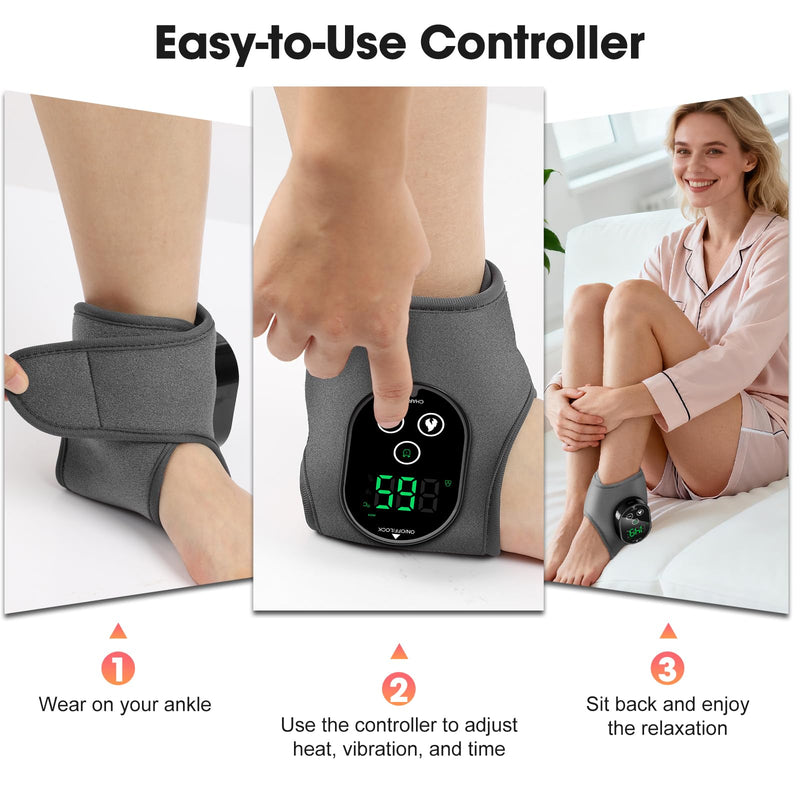 Cordless Ankle Massager for Pain Relief, Heated Ankle Massager, Foot Massager for Neuropathy, Ankle Heating Pad, Foot Heating Pad, Heated Foot Massager, Single One, Grey Gray