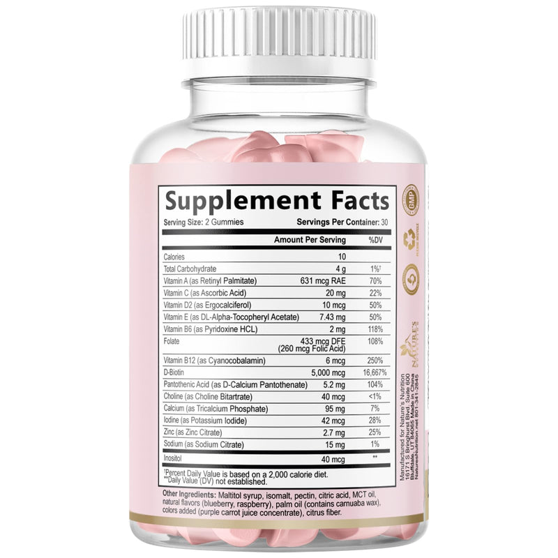 Hair Vitamins Gummies - Sugar Free Hair Growth Support Gummy with Biotin 5000 mcg Per Serving, Vitamin A, B12, C, D, E, Folic Acid - Supports Strong Beautiful Hair and Nails, Vegetarian - 60 Gummies 60 Count (Pack of 1)