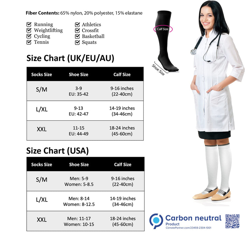 [Australia] - Compression Stockings for Women Men (20-30 mmHg Class 2) Support Stockings Medical Compression Socks Calf Compression for Running Travel Flight Sports Pregnancy S-M Black Pink 