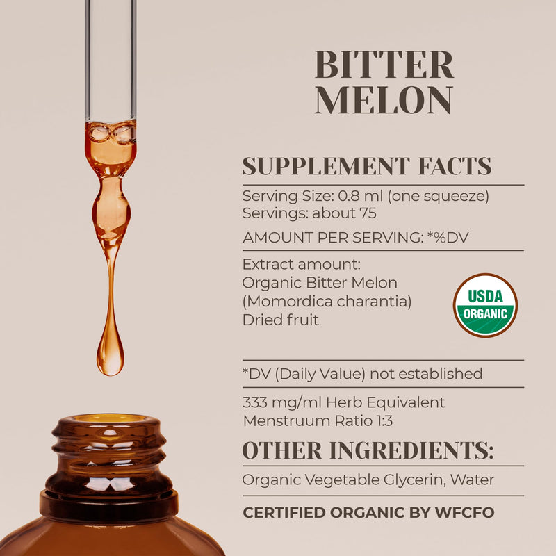 [Australia] - Bitter Melon USDA Organic | Alcohol-Free Extract, Tincture, Organic Herbal Drops | Supplement Made from 100% Certified Organic Natural Bitter Melon (Momordica Charantia) Dried Fruit 2 fl oz 