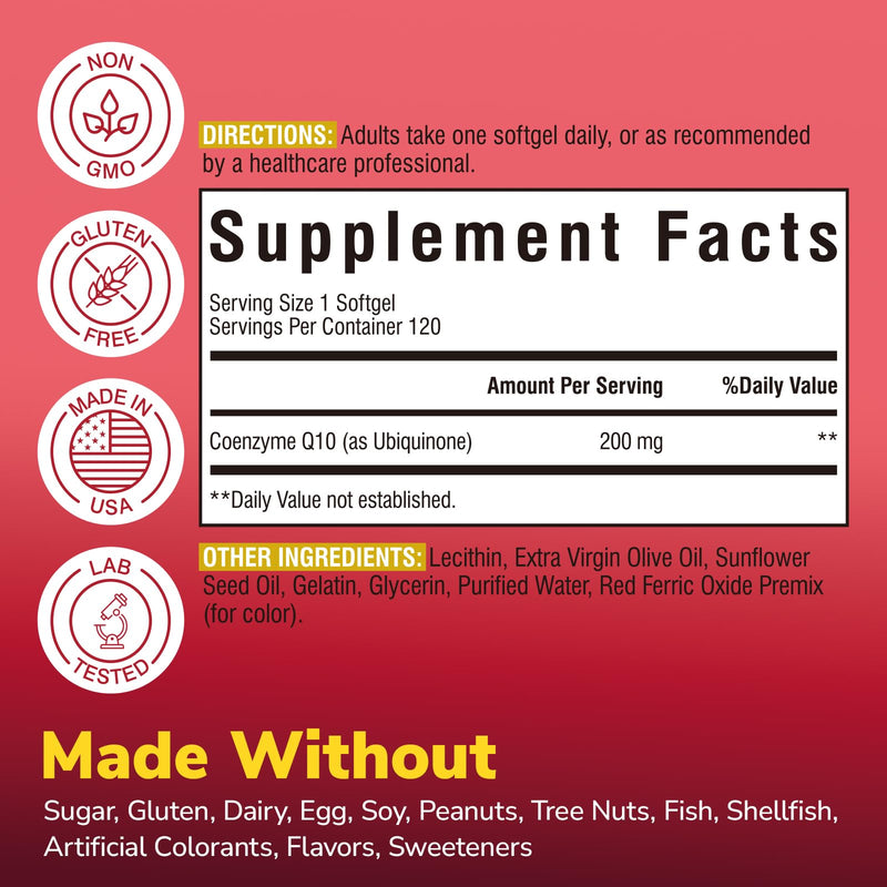Vitalibre CoQ10 200 mg, with Extra Virgin Olive Oil, High Absorption CoQ10 Ubiquinone, Max Potency Heart & Cellular Energy Support, Powerful Antioxidant, Easy to Swallow, Once Daily, 120 Softgels 120 Count (Pack of 1)