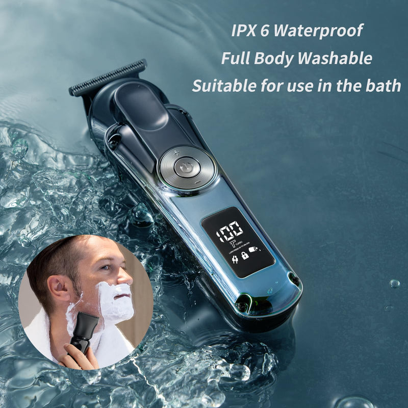 [Australia] - 6-in-1 Hair Clipper Beard Trimmer for Men, All-in-One Men's Grooming Kit for Nose,Ear,Body,Mustache, Cordless Electric Shaver Razor with IPX6 Waterproof,120-Min Runtime,LED Display Blue 